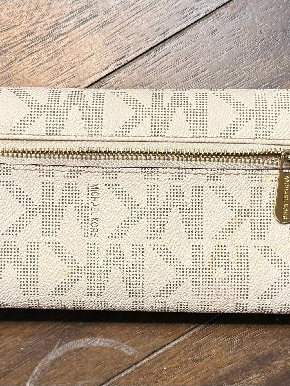 Michael Kors Beige Logo Tote with Blush Leather Straps and matching Wallet